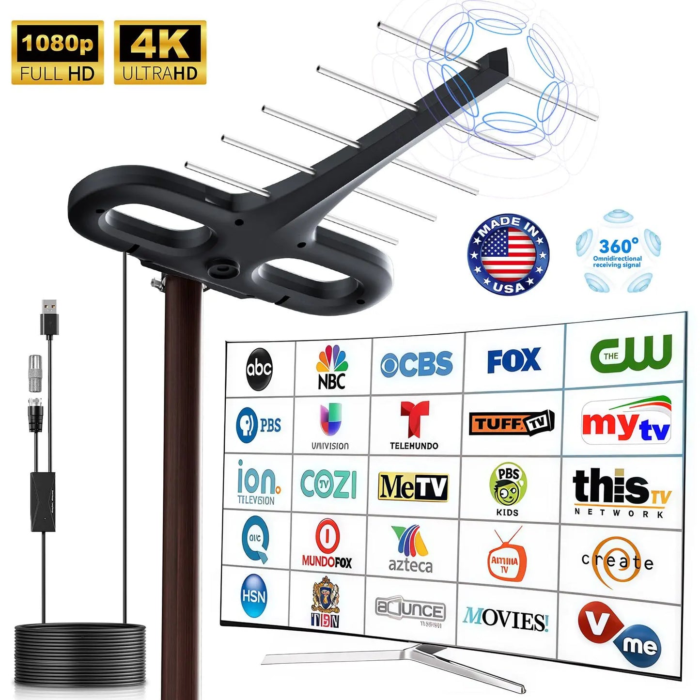 HIDB TV Antenna Digital for Smart TV HD Antena Indoor 4K 360° Signal Amplified Indoor TV Antenna for Easy Long Range Reception Installation No Monthly Bill Ultra Long Reception Distance TV Antenna for Local Channels ,Deals for You Days,Summerwins,Father'S