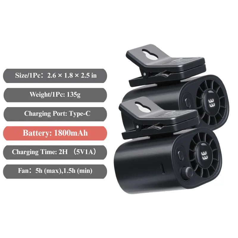 【Summer Survivals】Joytutus Semiconductor Cooling Clip-On Fan - Portable Clip Fan, Car Accessories, 360° Rotatable, 100-Speed Adjustable, USB Rechargeable, 16℃ Wide Clamp, 3000Mah 20Hr Battery, LED Display, Cool Tech Gadget, Cars Accessories