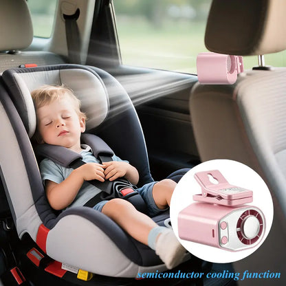Summer Child Car Clip Fan - 360° Rotation, Adjustable, USB Rechargeable, Wide Clamp Blower, 16℃ Cooling, 20Hr 3000Mah Battery, Personal Fan for Car