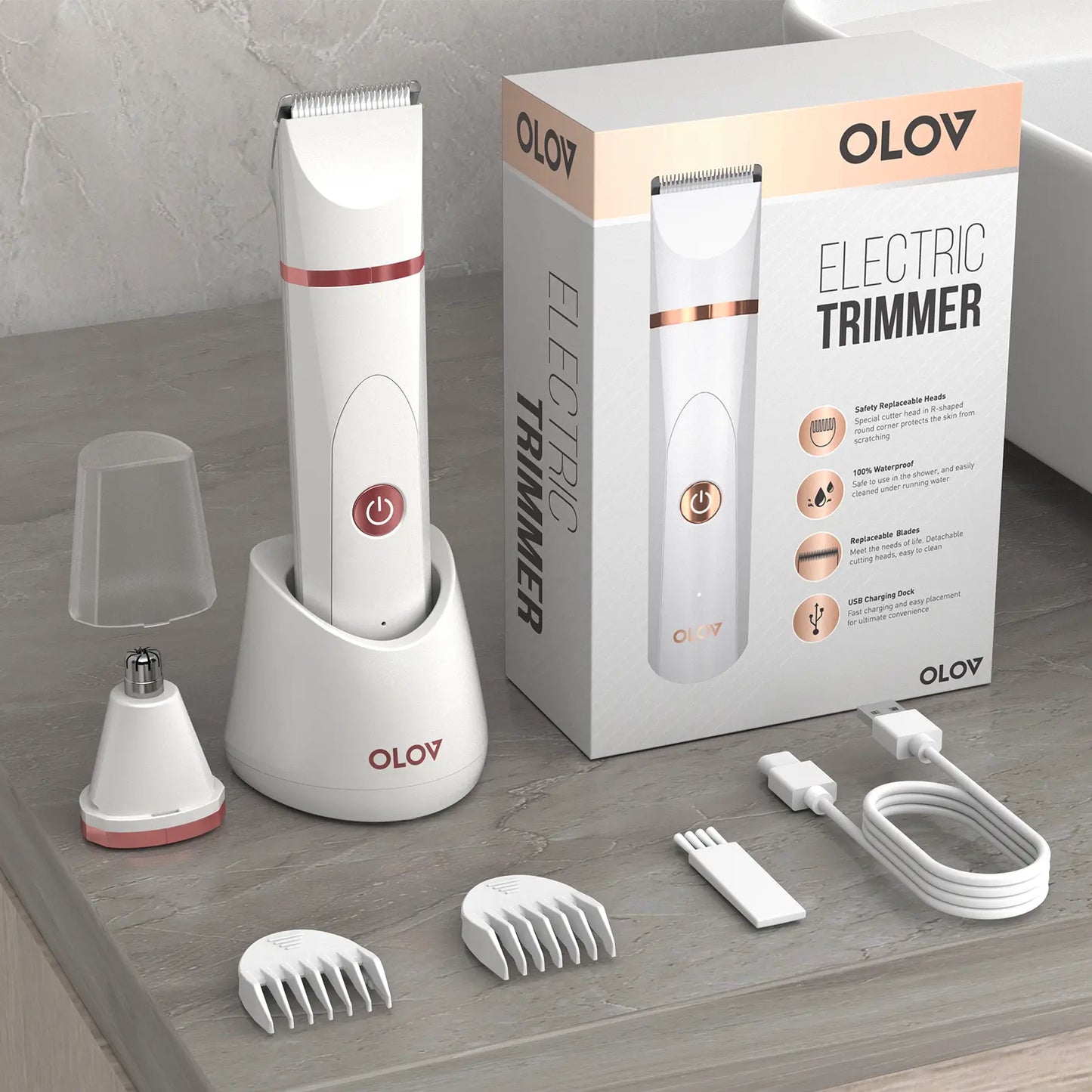 OLOV Anti-Nick Body & Ball Trimmer - Safe Ceramic Blade Groomer for Men, Electric Razor