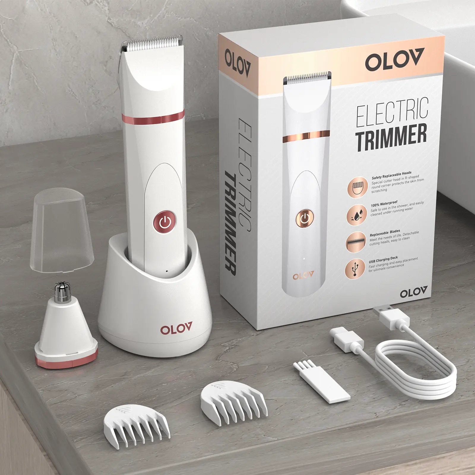 OLOV Anti-Nick Body & Ball Trimmer - Safe Ceramic Blade Groomer for Men, Electric Razor