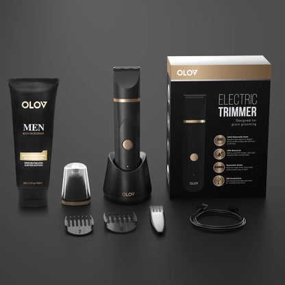 OLOV Anti-Nick Body & Ball Trimmer - Safe Ceramic Blade Groomer for Men, Electric Razor