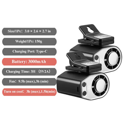【Summer Survivals】Joytutus Semiconductor Cooling Clip-On Fan - Portable Clip Fan, Car Accessories, 360° Rotatable, 100-Speed Adjustable, USB Rechargeable, 16℃ Wide Clamp, 3000Mah 20Hr Battery, LED Display, Cool Tech Gadget, Cars Accessories