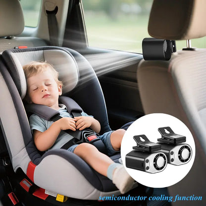 Summer Child Car Clip Fan - 360° Rotation, Adjustable, USB Rechargeable, Wide Clamp Blower, 16℃ Cooling, 20Hr 3000Mah Battery, Personal Fan for Car