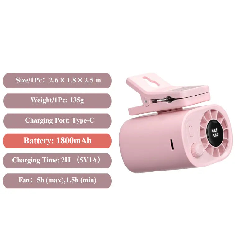 【Summer Survivals】Joytutus Semiconductor Cooling Clip-On Fan - Portable Clip Fan, Car Accessories, 360° Rotatable, 100-Speed Adjustable, USB Rechargeable, 16℃ Wide Clamp, 3000Mah 20Hr Battery, LED Display, Cool Tech Gadget, Cars Accessories