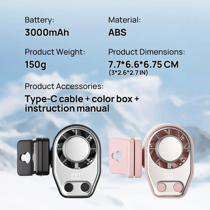 【Summer Survivals】Joytutus Semiconductor Cooling Clip-On Fan - Portable Clip Fan, Car Accessories, 360° Rotatable, 100-Speed Adjustable, USB Rechargeable, 16℃ Wide Clamp, 3000Mah 20Hr Battery, LED Display, Cool Tech Gadget, Cars Accessories