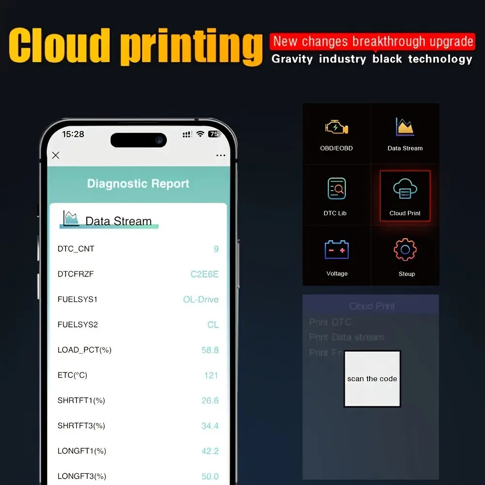 OBD2 Scanner Live Data Professional Mechanic OBDII Diagnostic Code Reader Tool for Check Engine Light Cloud Printing Daul UI Mode #Fathersdaygift Fathersdaygift