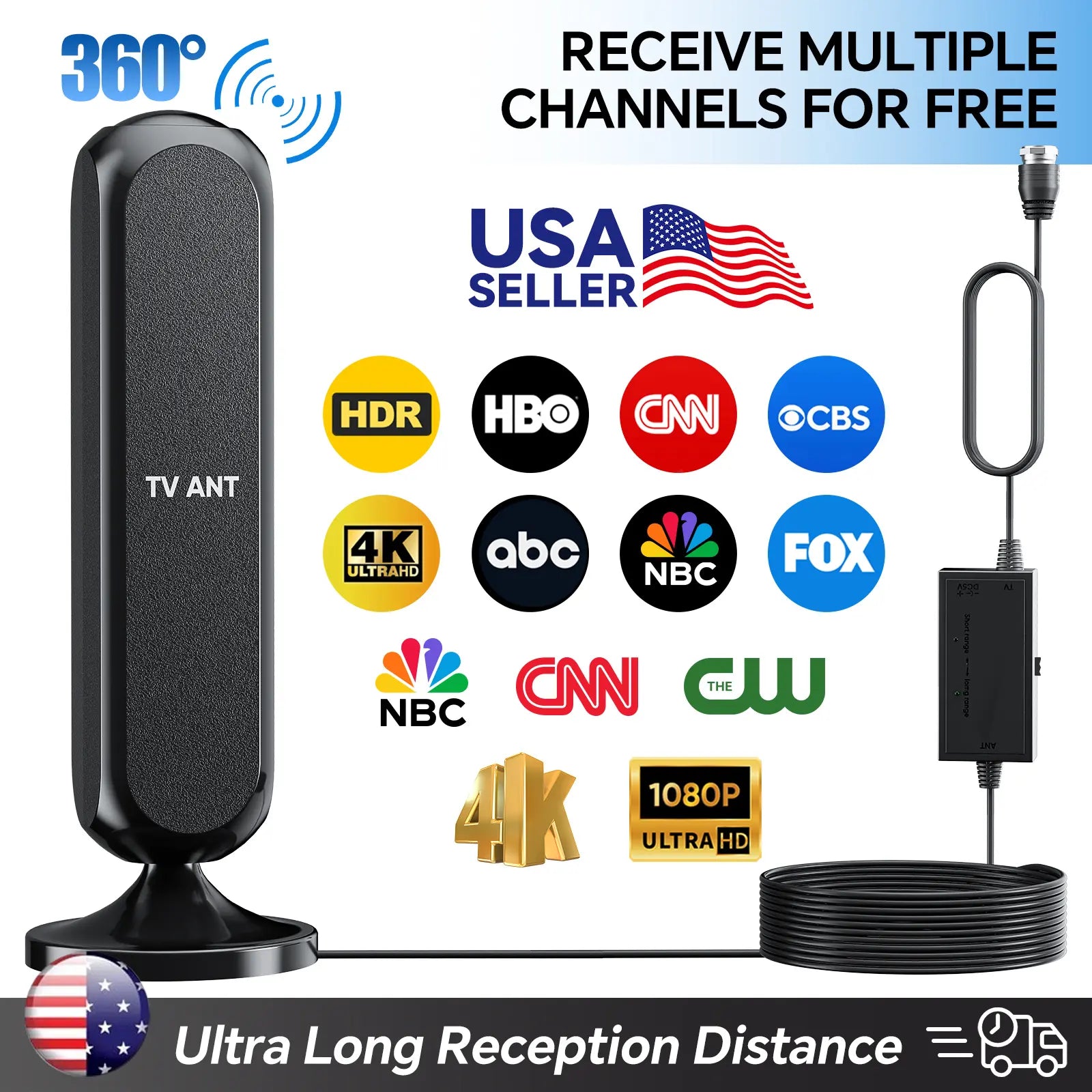 HIDB TV Antenna Digital for Smart TV HD Antena Indoor 4K 360° Signal Amplified Indoor TV Antenna for Easy Long Range Reception Installation No Monthly Bill Ultra Long Reception Distance TV Antenna for Local Channels ,Deals for You Days，Summerwins,Father'S
