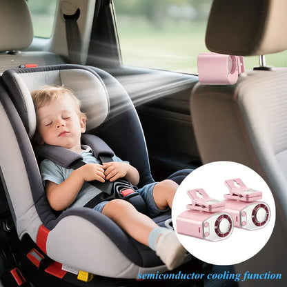 Summer Child Car Clip Fan - 360° Rotation, Adjustable, USB Rechargeable, Wide Clamp Blower, 16℃ Cooling, 20Hr 3000Mah Battery, Personal Fan for Car