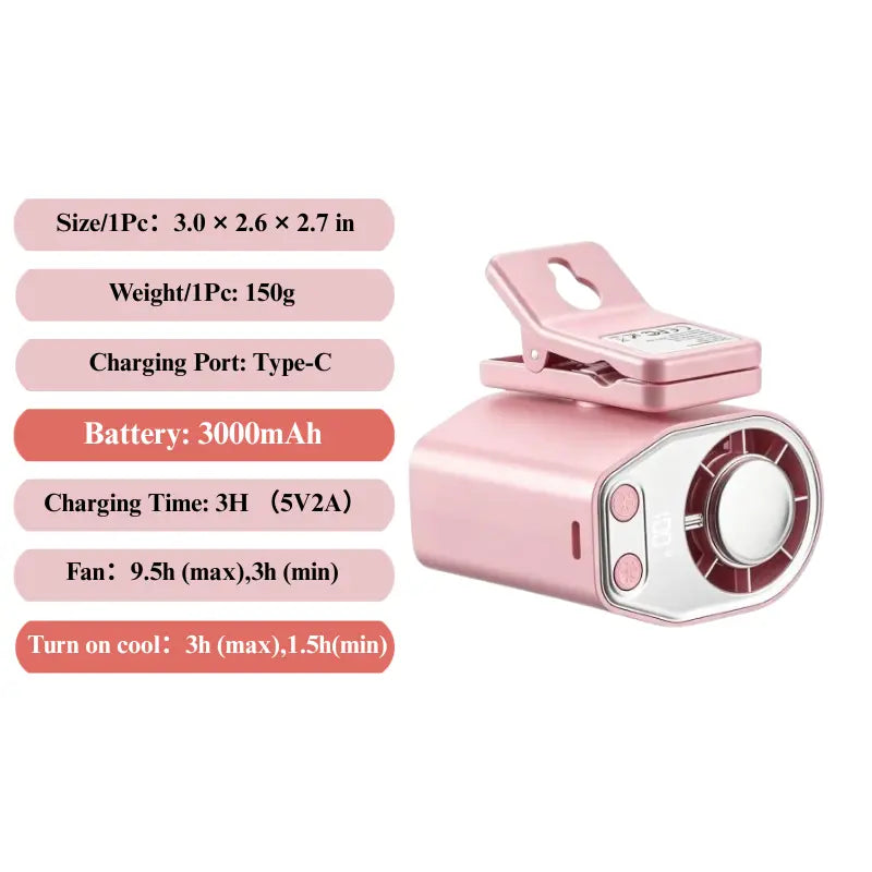 【Summer Survivals】Joytutus Semiconductor Cooling Clip-On Fan - Portable Clip Fan, Car Accessories, 360° Rotatable, 100-Speed Adjustable, USB Rechargeable, 16℃ Wide Clamp, 3000Mah 20Hr Battery, LED Display, Cool Tech Gadget, Cars Accessories