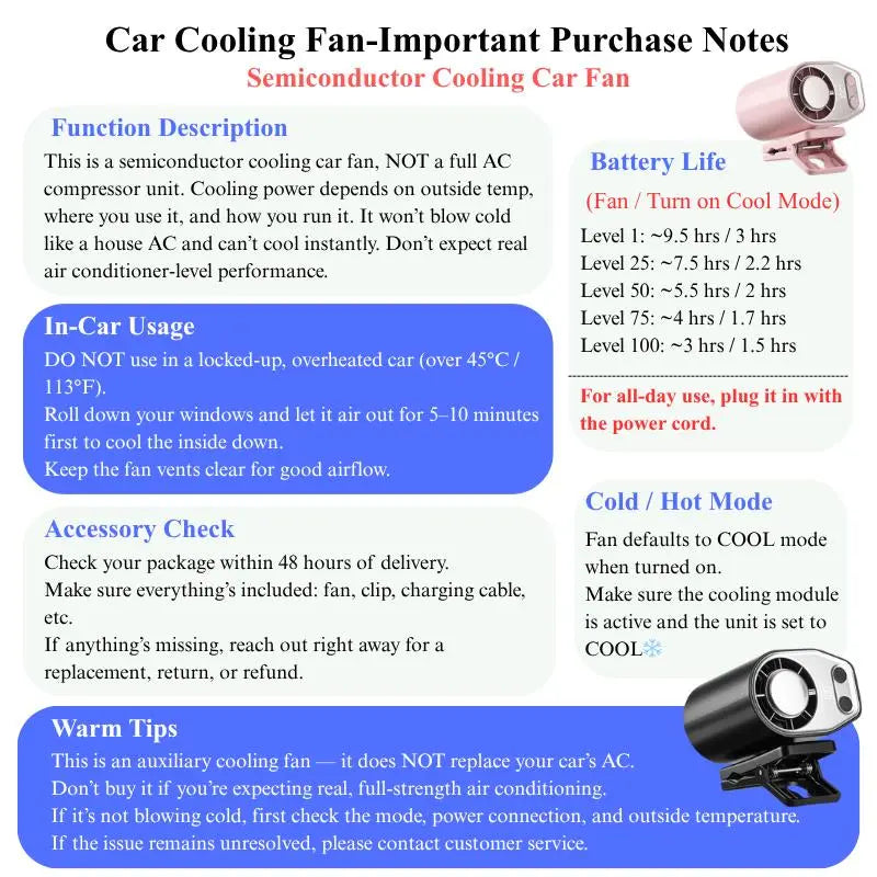 Summer Child Car Clip Fan - 360° Rotation, Adjustable, USB Rechargeable, Wide Clamp Blower, 16℃ Cooling, 20Hr 3000Mah Battery, Personal Fan for Car