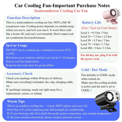 Summer Child Car Clip Fan - 360° Rotation, Adjustable, USB Rechargeable, Wide Clamp Blower, 16℃ Cooling, 20Hr 3000Mah Battery, Personal Fan for Car