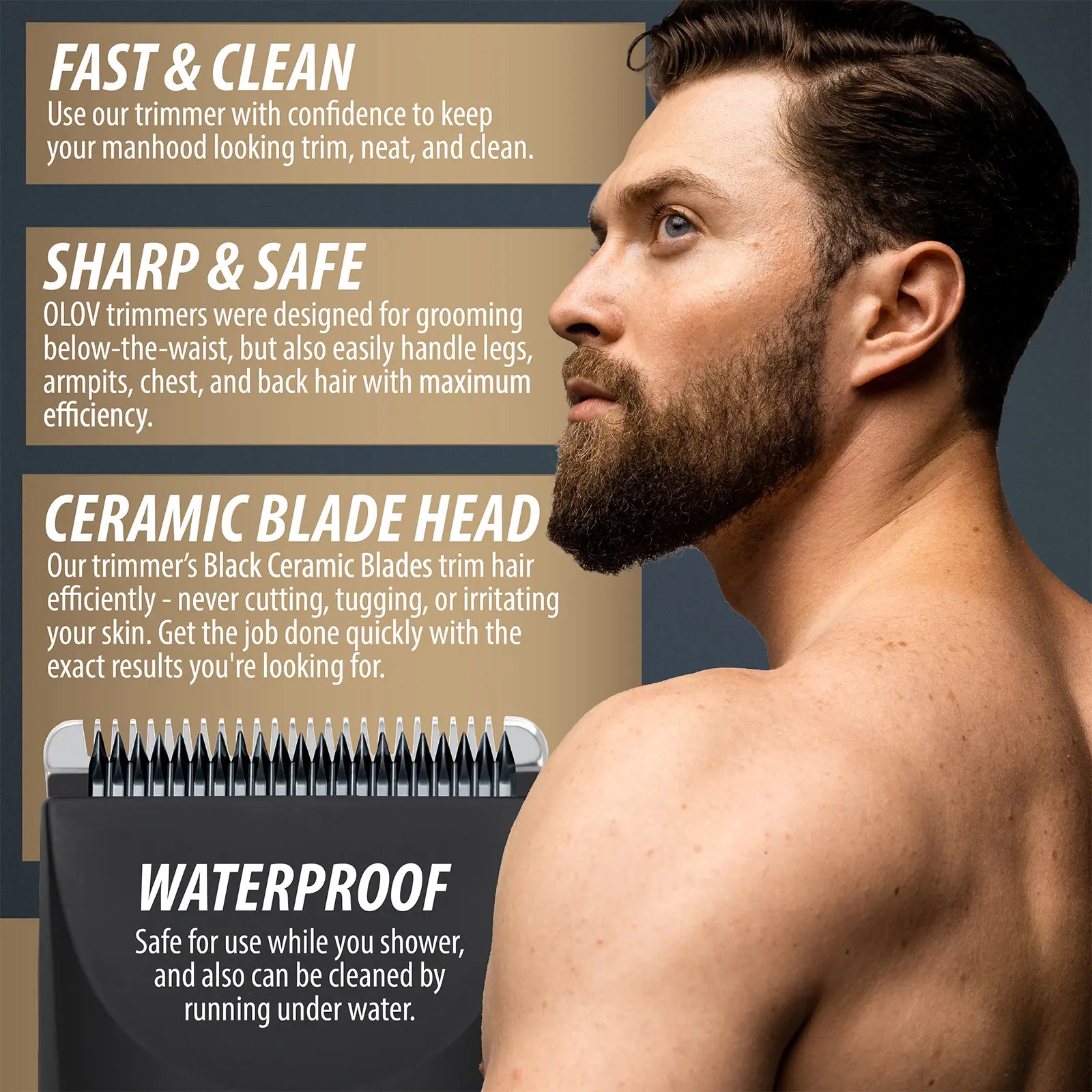 OLOV Anti-Nick Body & Ball Trimmer - Safe Ceramic Blade Groomer for Men, Electric Razor