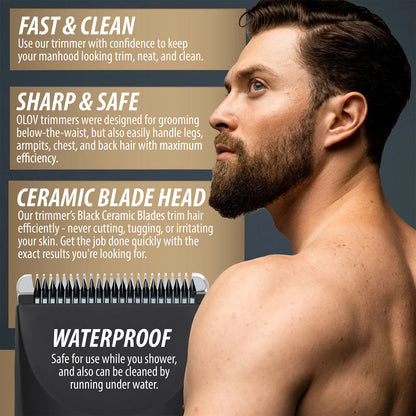OLOV Anti-Nick Body & Ball Trimmer - Safe Ceramic Blade Groomer for Men, Electric Razor