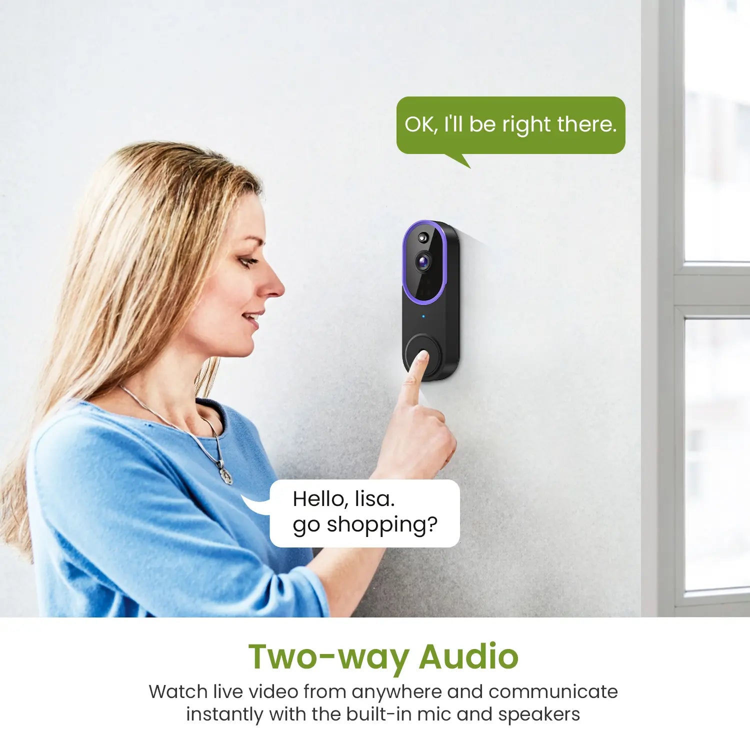 Wireless Smart Video Doorbell Camera - 1080P HD, AI Human Detection, Night Vision, Instant Alerts, Two-Way Audio, 2.4G WiFi, Easy Installation, Rechargeable Battery, Cloud Storage