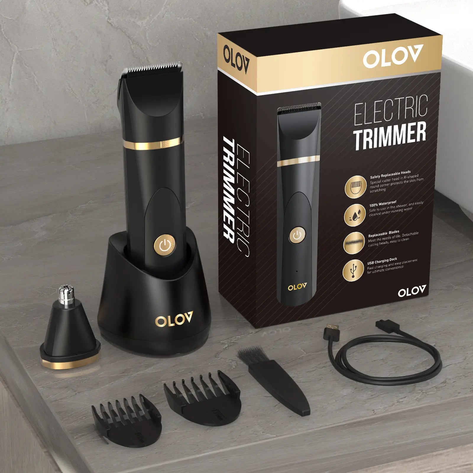 OLOV Anti-Nick Body & Ball Trimmer - Safe Ceramic Blade Groomer for Men, Electric Razor